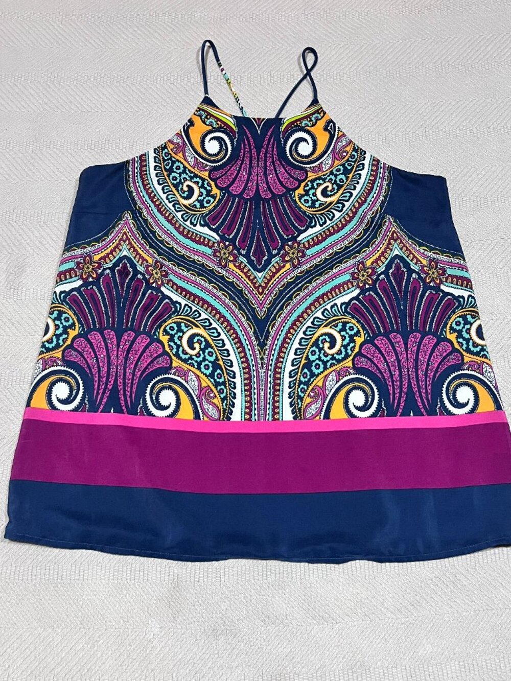 Renee C. Satin Boho Paisley Print Tank Spaghetti Top‎ Women's Size Small